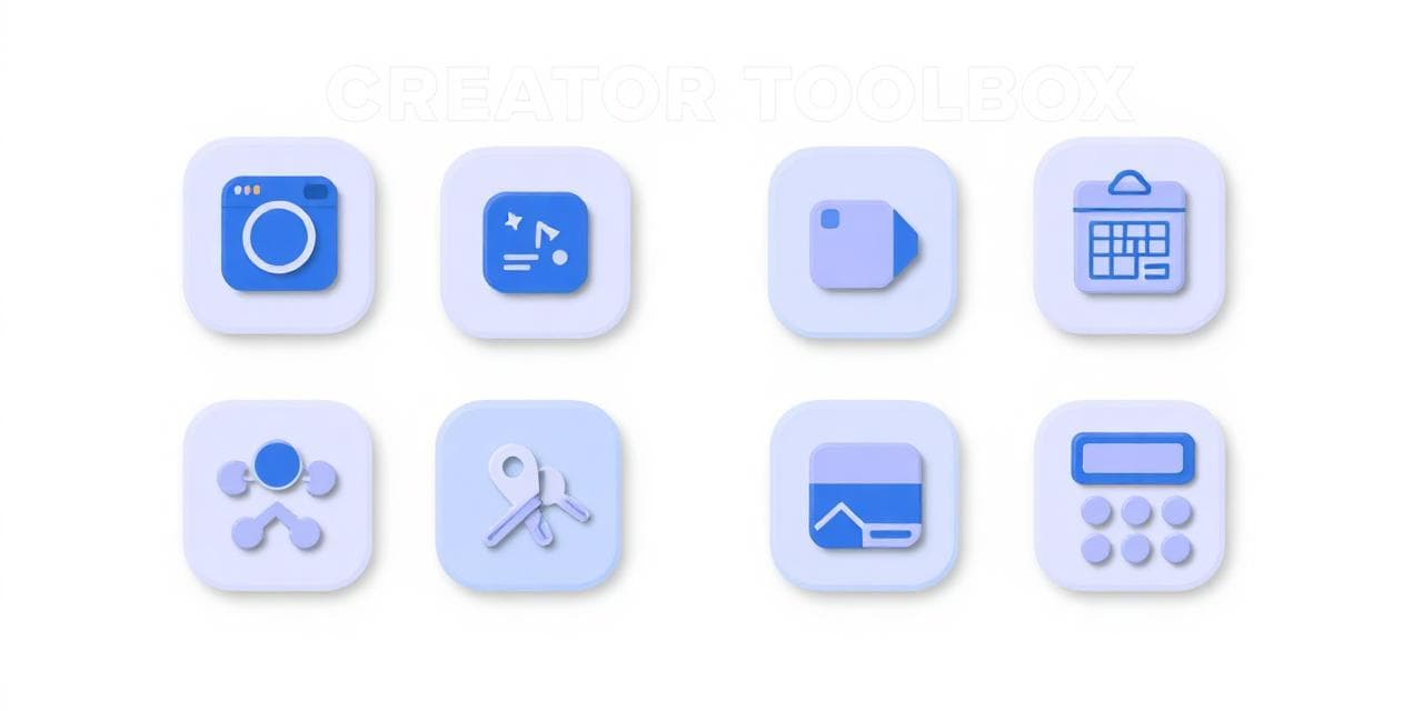 A neatly organized creator toolbox of app icons